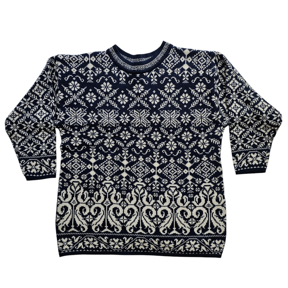 Vintage Venezia navy white snowflake crew neck sweater pullover 18/20 GUC